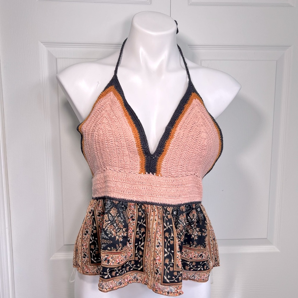 American Eagle Boho Crochet Halter Top